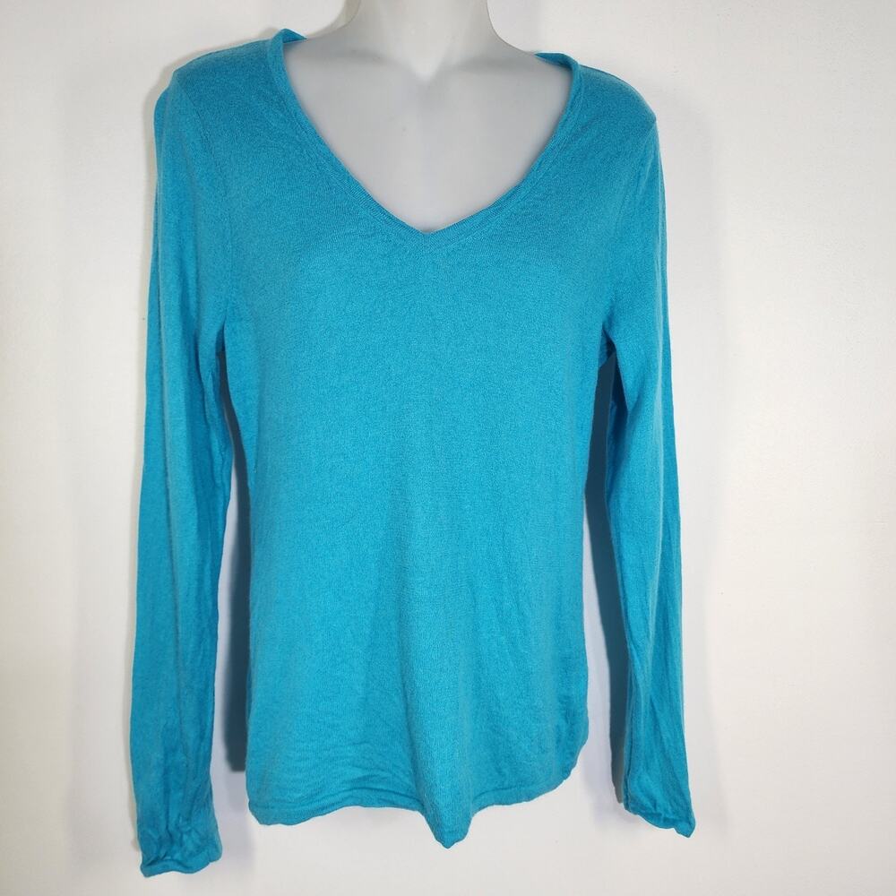 Black Saks Fifth Avenue Sweater Womens Small Feather Cashmere V Neck Pullover
